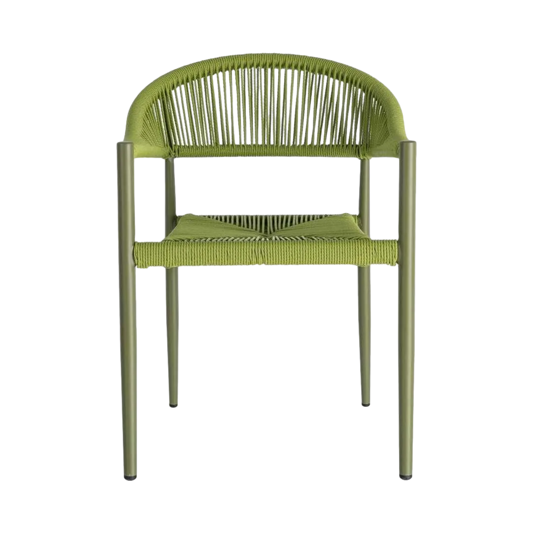 Silla apilable de aluminio y ratán PE verde para exterior certificada EN16139 56x58x76cm - Ixia - 616384IX - foto-transparente