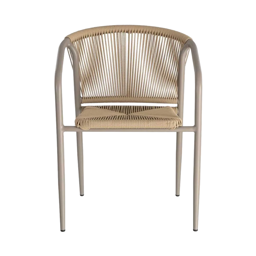 Silla apilable de aluminio y ratán PE beige apta para exterior 57x60x77.50cm - Ixia - 616385IX - foto-transparente