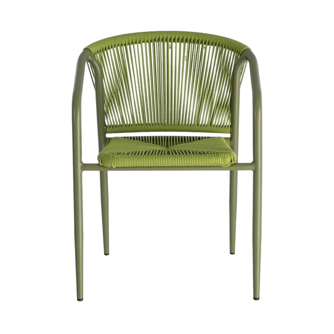 Silla apilable de aluminio y ratán PE verde apta para exterior 57x60x77.50cm - Ixia - 616387IX - foto-transparente
