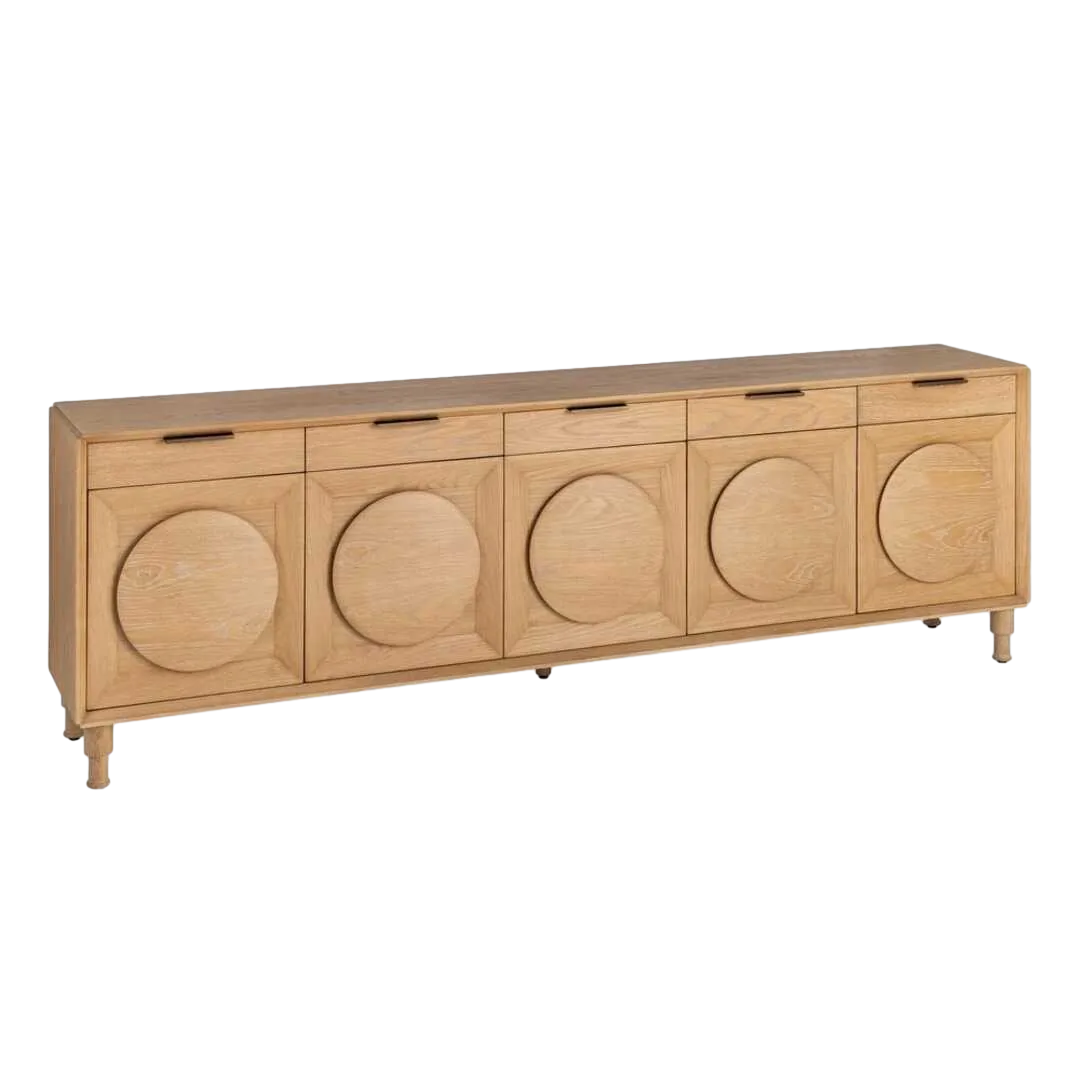 Aparador de roble natural para salón con cajones y puertas - Ixia 240x40x77cm - Ixia - 616389IX - foto-transparente