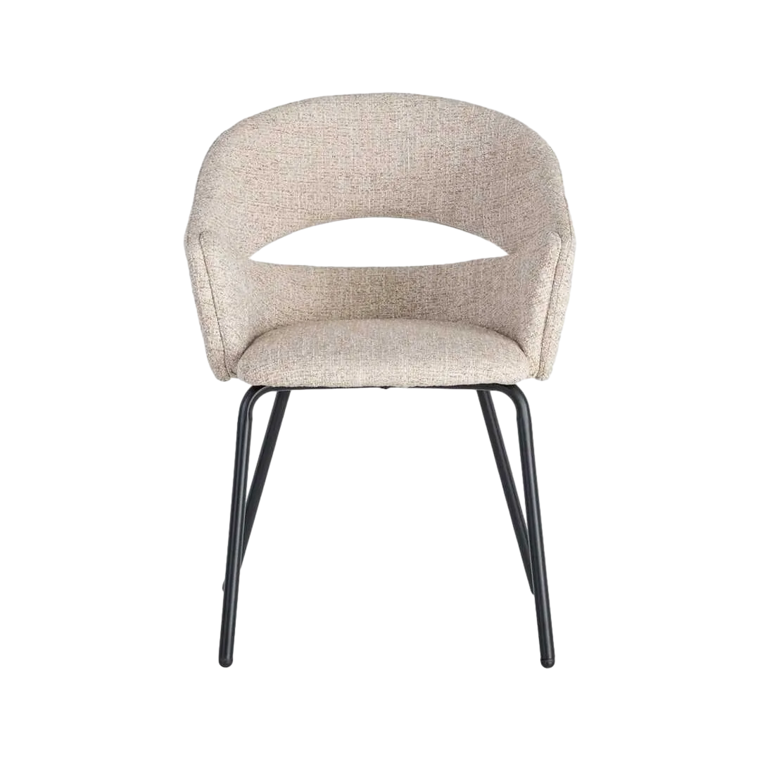 Silla con brazos beige tapizada en tejido 100% poliéster con estructura de hierro 59x61x82cm - Ixia - 616393IX - foto-transparente