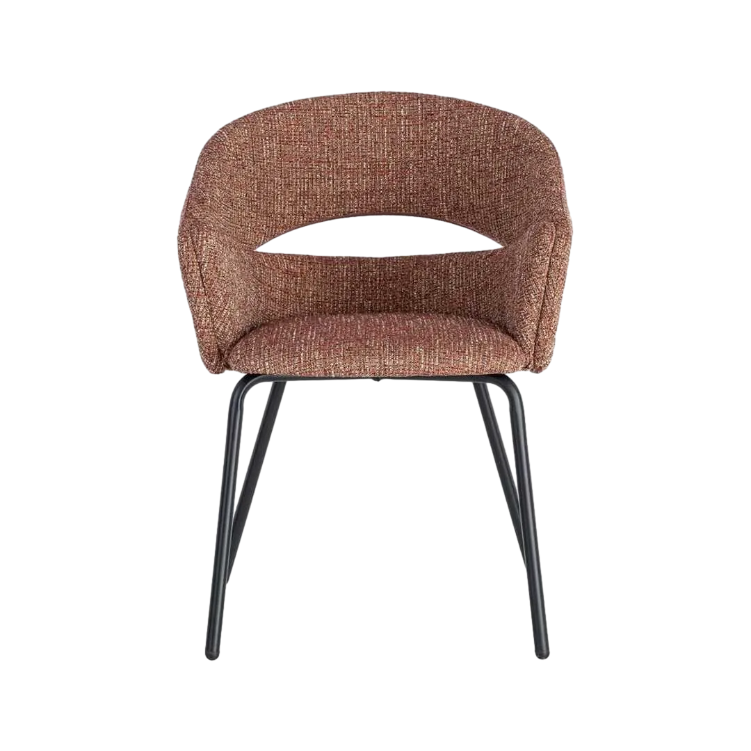 Silla con brazos tapizada en tejido poliéster teja con estructura metálica 59x61x82cm - Ixia - 616396IX - foto-transparente