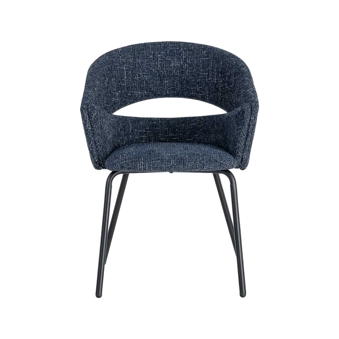 Silla de brazos tapizada en tejido azul con estructura metálica 59x61x82cm - Ixia - 616397IX - foto-transparente