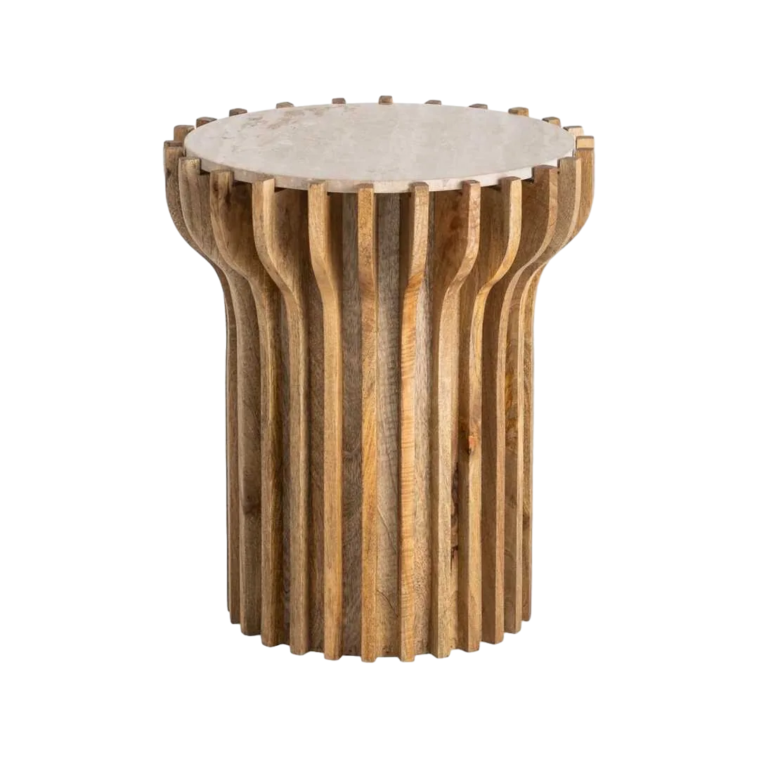 Mesa auxiliar en madera de mango y mármol 53x53x62cm - Ixia - 616440IX - foto-transparente