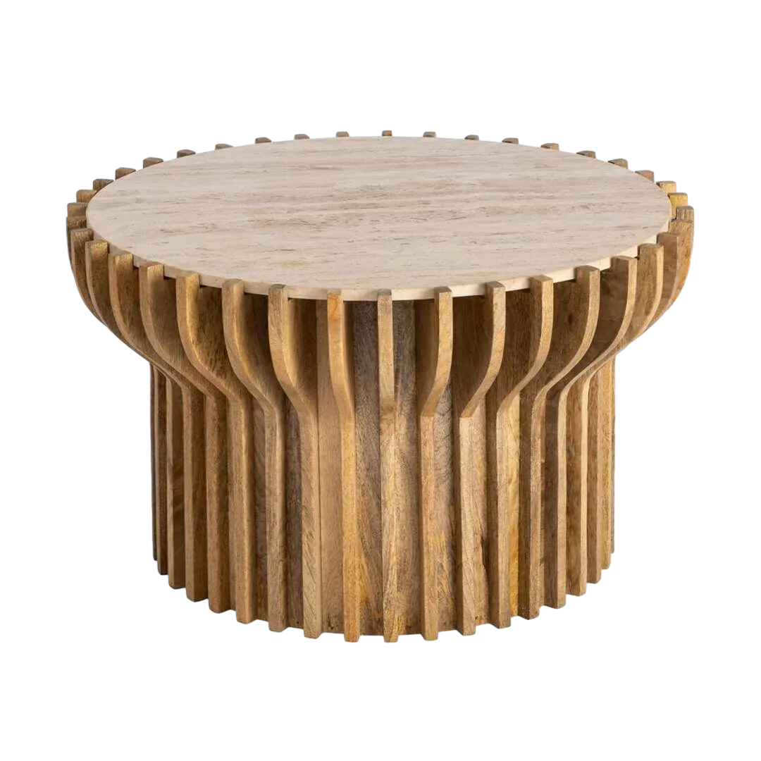 Mesa de centro en madera de mango y mármol para salón 78.50x78.50x47cm - Ixia - 616441IX - foto-transparente