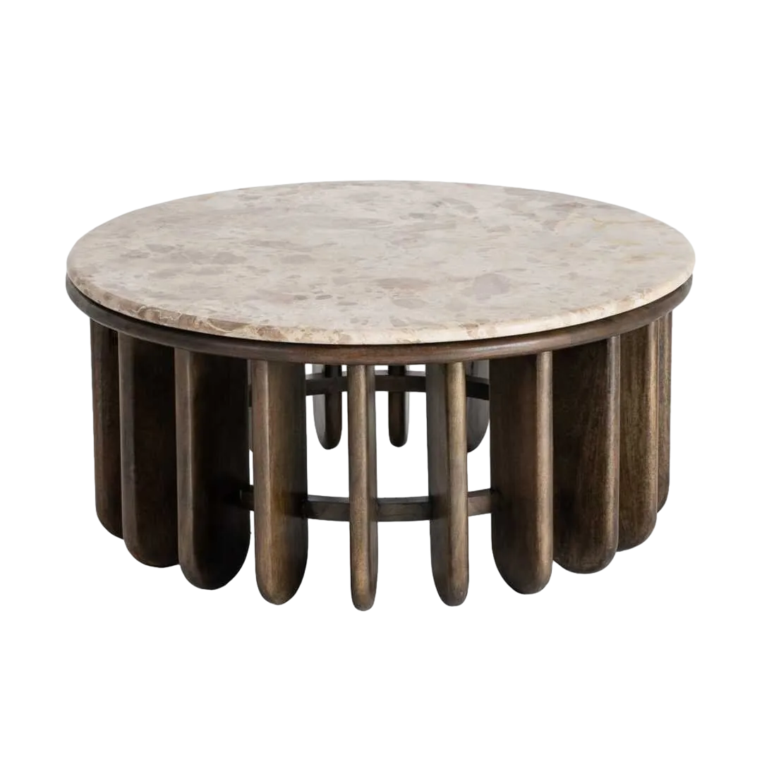 Mesa de centro madera de mango y mármol para salón 90x90x42cm - Ixia - 616443IX - foto-transparente