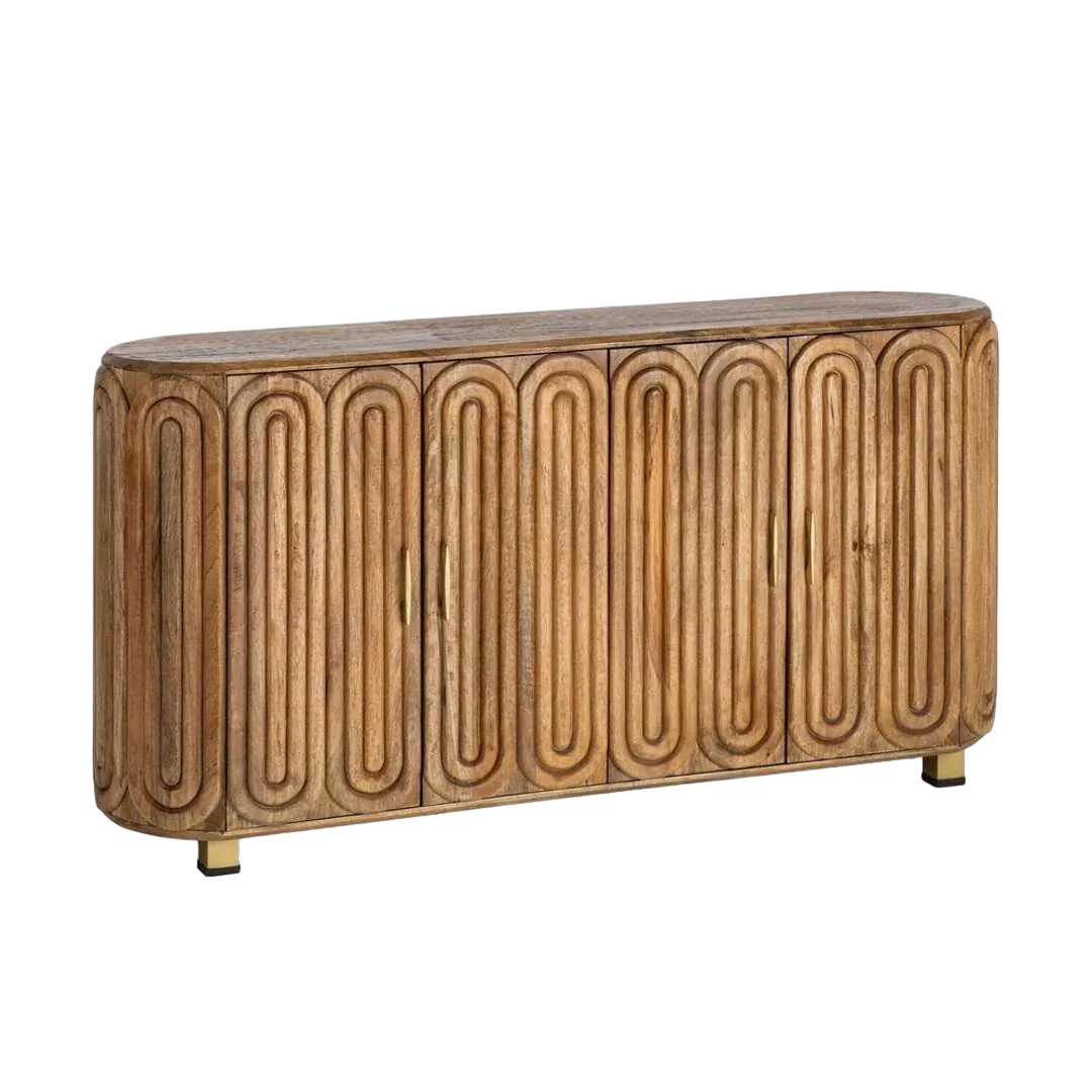 Aparador en madera de mango para salón con puertas y patas 7cm - Ixia 152x40x78cm - Ixia - 616448IX - foto-transparente