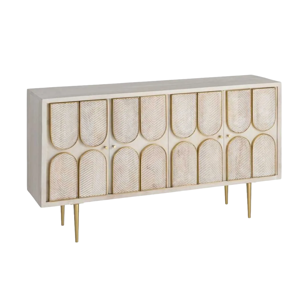 Aparador de madera de mango para salón con puertas y patas 23cm - Ixia 152x41x83.50cm - Ixia - 616450IX - foto-transparente