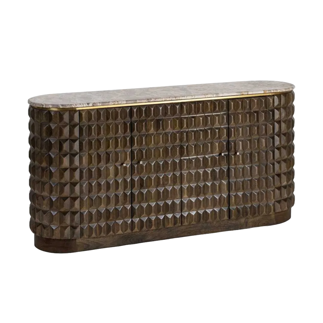 Aparador de madera de mango y mármol para salón - Ixia 154x40x76cm - Ixia - 616452IX - foto-transparente