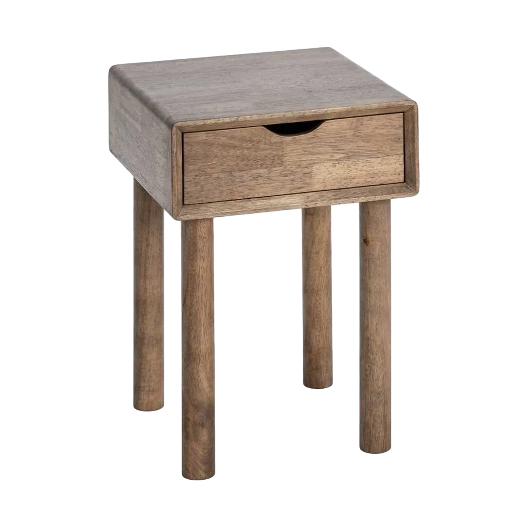 Mesita auxiliar en madera de caucho marrón con cajón 40x40x55cm - Ixia - 616456IX - foto-transparente
