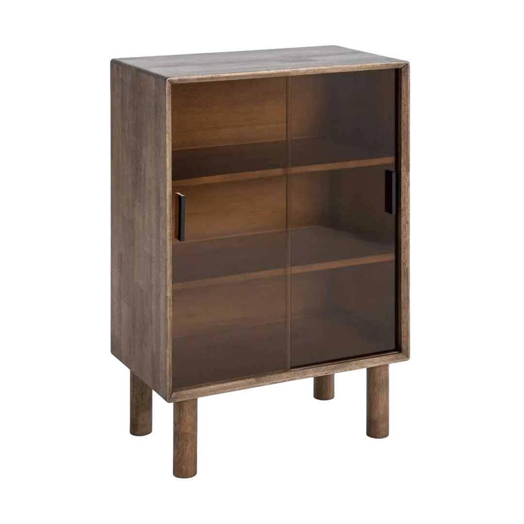 Vitrina marrón en madera de caucho y cristal templado 70x40x100cm - Ixia - 616459IX - foto-transparente