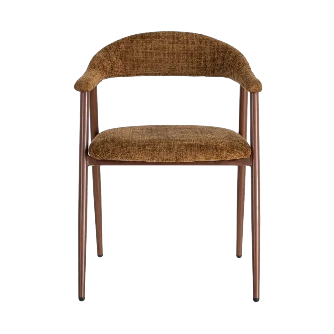 Silla tapizada en tejido marrón con patas de metal y brazos 56x57x78cm - Ixia - 616475IX - foto-transparente