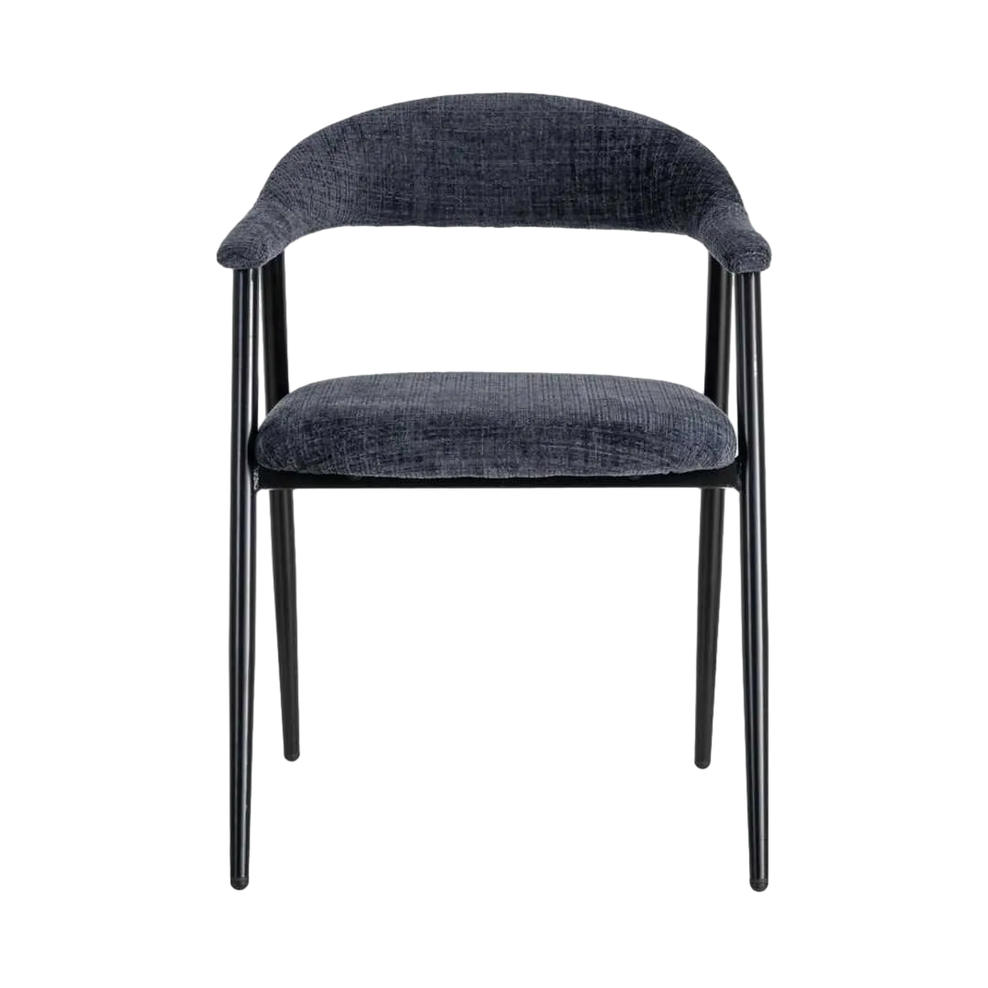 Silla tapizada azul en poliéster con patas de hierro 56x57x78cm - Ixia - 616476IX - foto-transparente