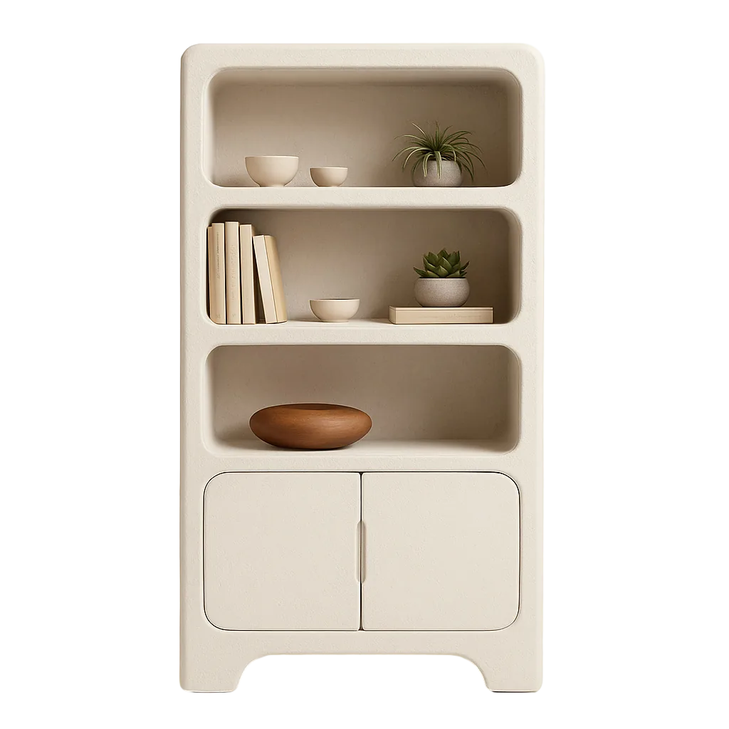 Librería blanca en DM acabado poroso granulado con puerta 80x35x180cm - Ixia - 616489IX - foto-transparente