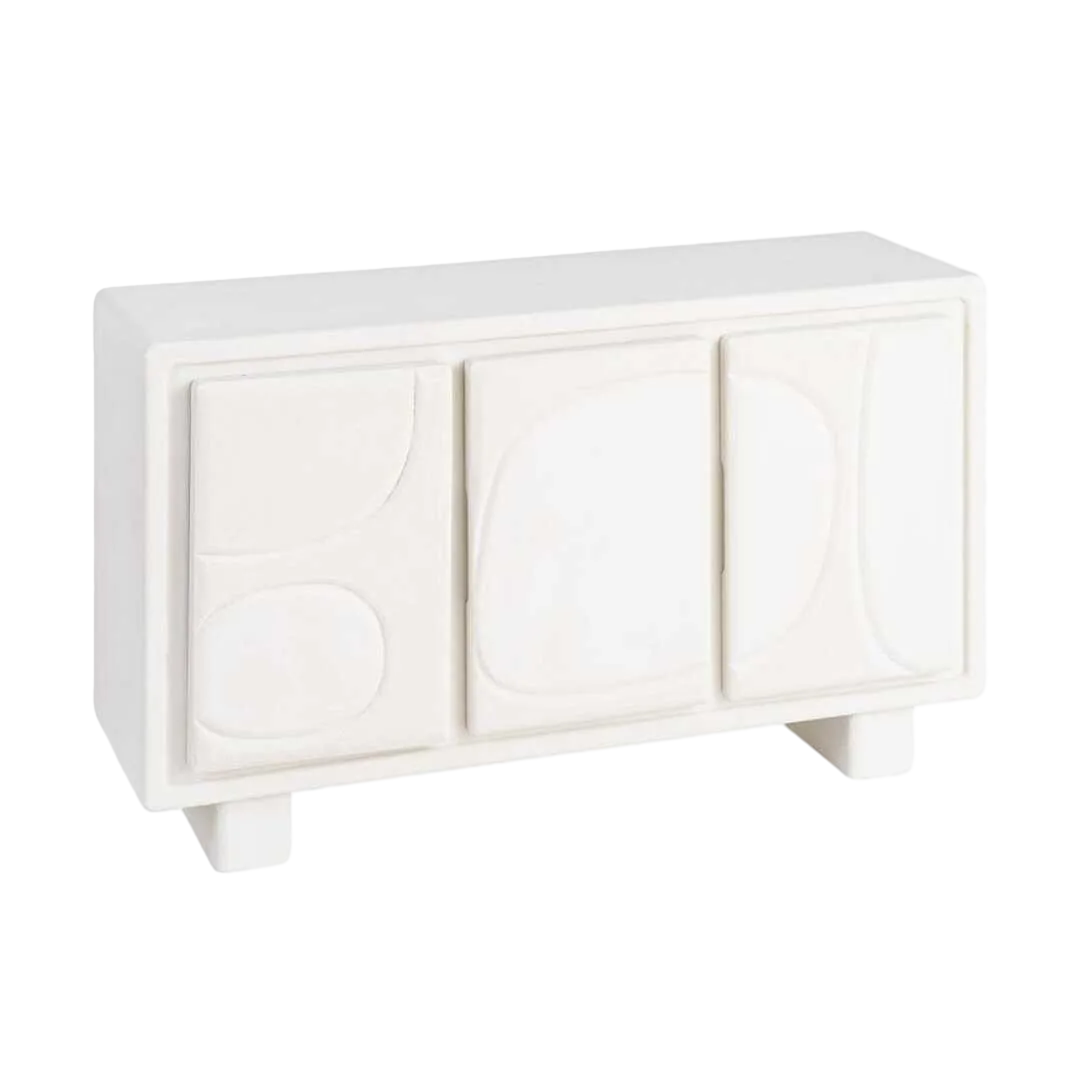 Aparador blanco en DM acabado poroso granulado puertas sin balda interior 120x38x70cm - Ixia - 616490IX - foto-transparente