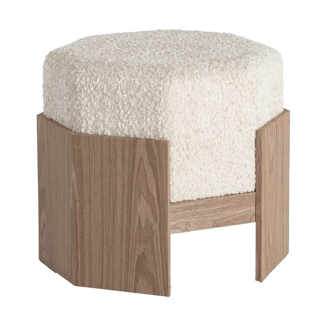 Puf crema en DM con tapizado de tejido 100% poliéster 50x50x44cm - Ixia - 616515IX - foto-transparente