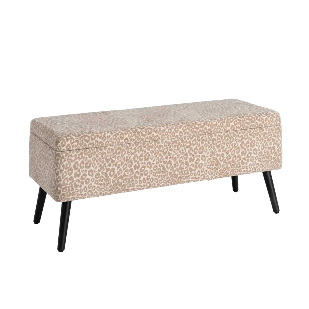 Banco baúl crema beige en DM y tejido 100% poliéster 100x40x44cm - Ixia - 616524IX - foto-transparente