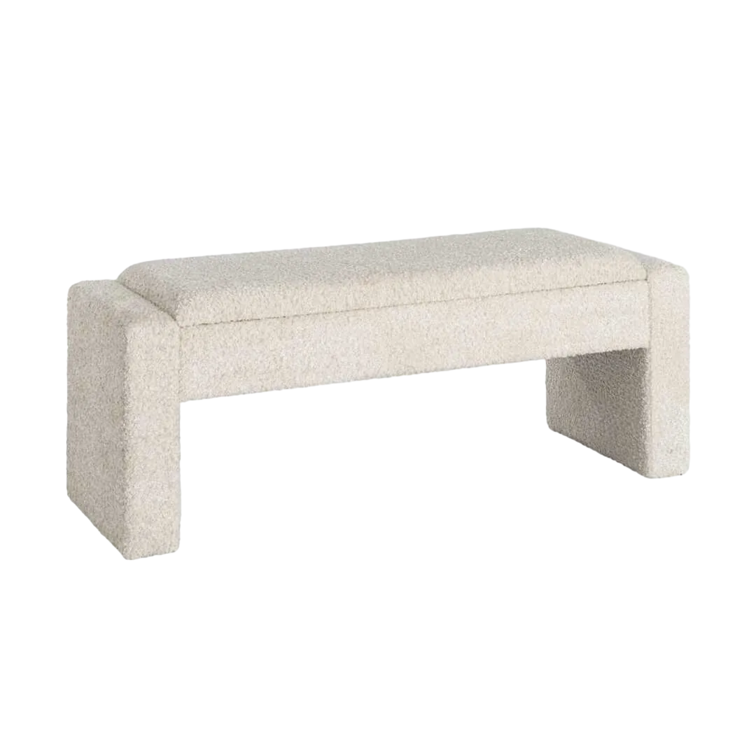 Banco baúl crema en DM y tejido 100% poliéster 117x43x45cm - Ixia - 616525IX - foto-transparente