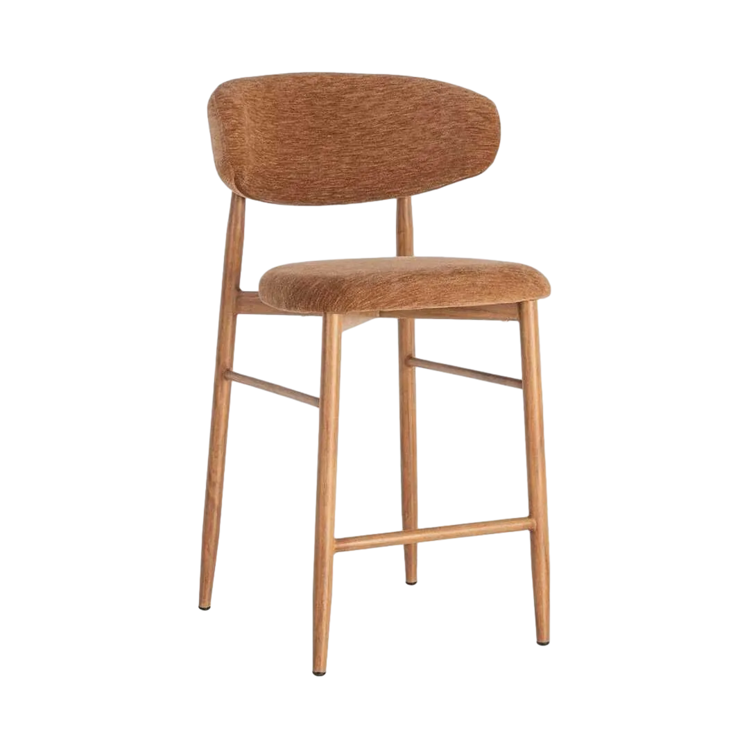 Taburete melocotón tapizado en tejido 100% poliéster con estructura metálica 53x52x95cm - Ixia - 616531IX - foto-transparente