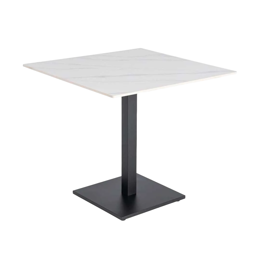 Mesa cuadrada blanca efecto mármol Calacatta piedra sinterizada acabado alto brillo 80x80x75cm - Ixia - 616572IX - foto-transparente