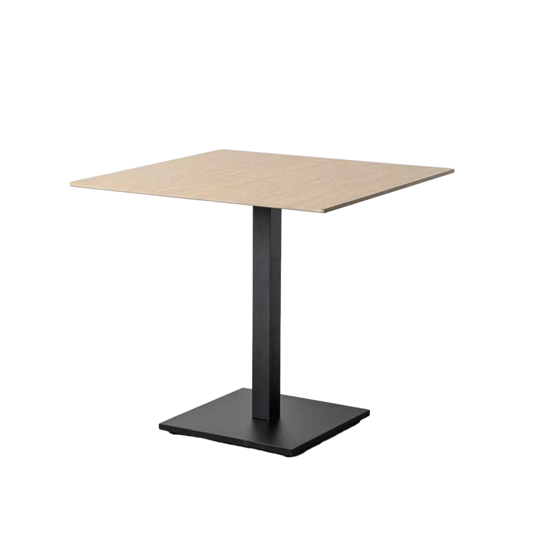 Mesa de piedra sinterizada imitación mármol travertino con estructura de hierro 80x80x75cm - Ixia - 616574IX - foto-transparente