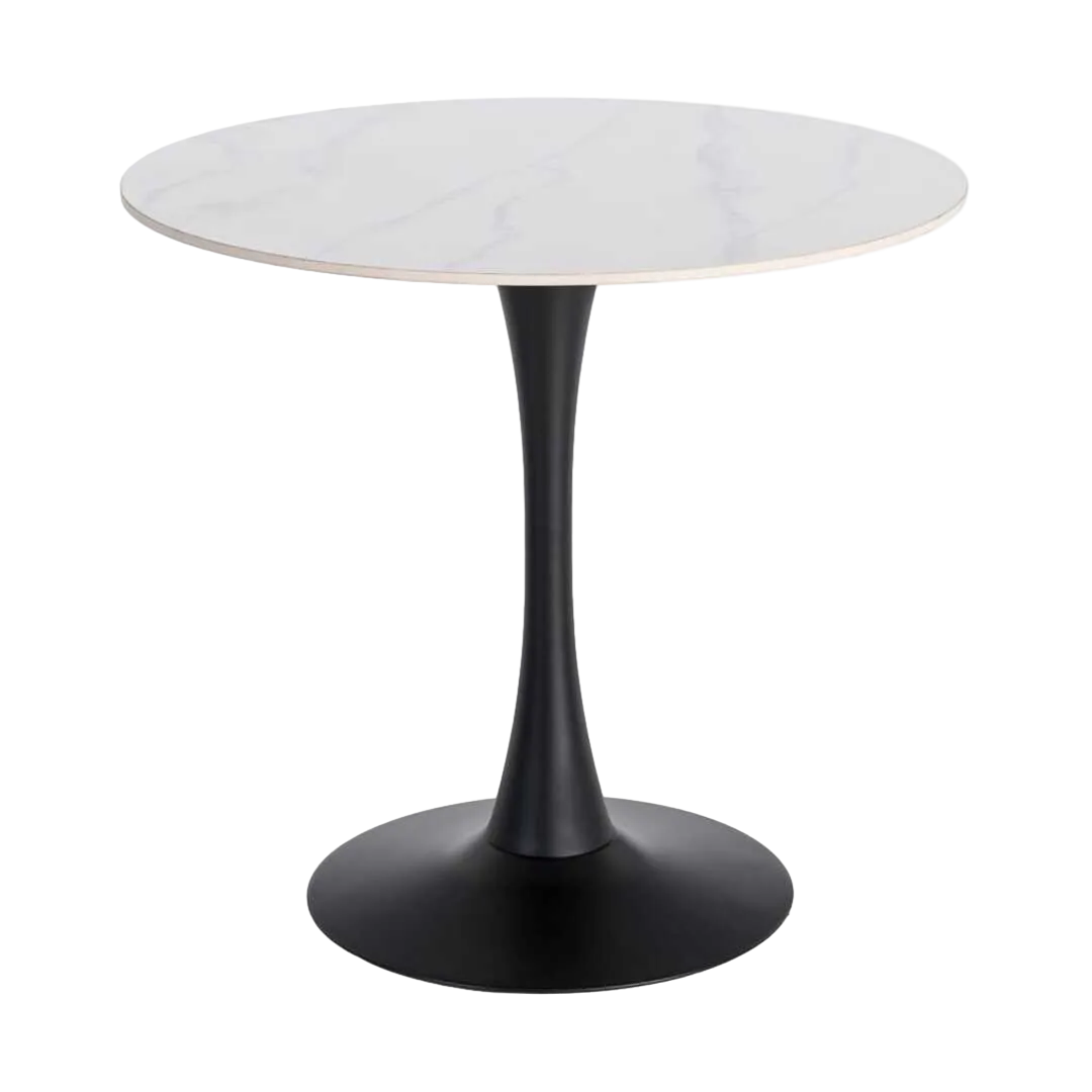 Mesa redonda piedra sinterizada imitación mármol Calacatta acabado alto brillo blanco 80x80x75cm - Ixia - 616575IX - foto-transparente