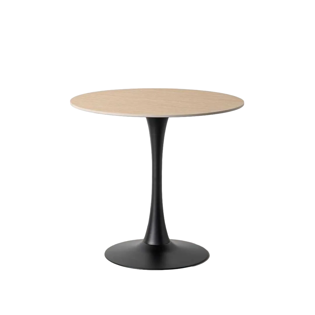 Mesa redonda travertino en piedra sinterizada con patas de hierro 80x80x75cm - Ixia - 616577IX - foto-transparente