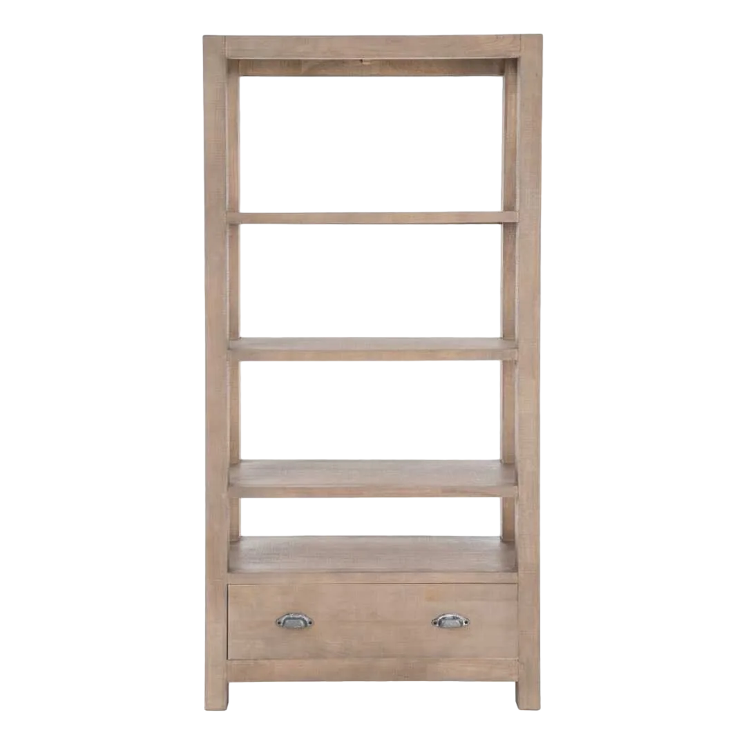 Estantería natural en madera de pino con cajón estilo cottage 90x40x180cm - Ixia - 616579IX - foto-transparente