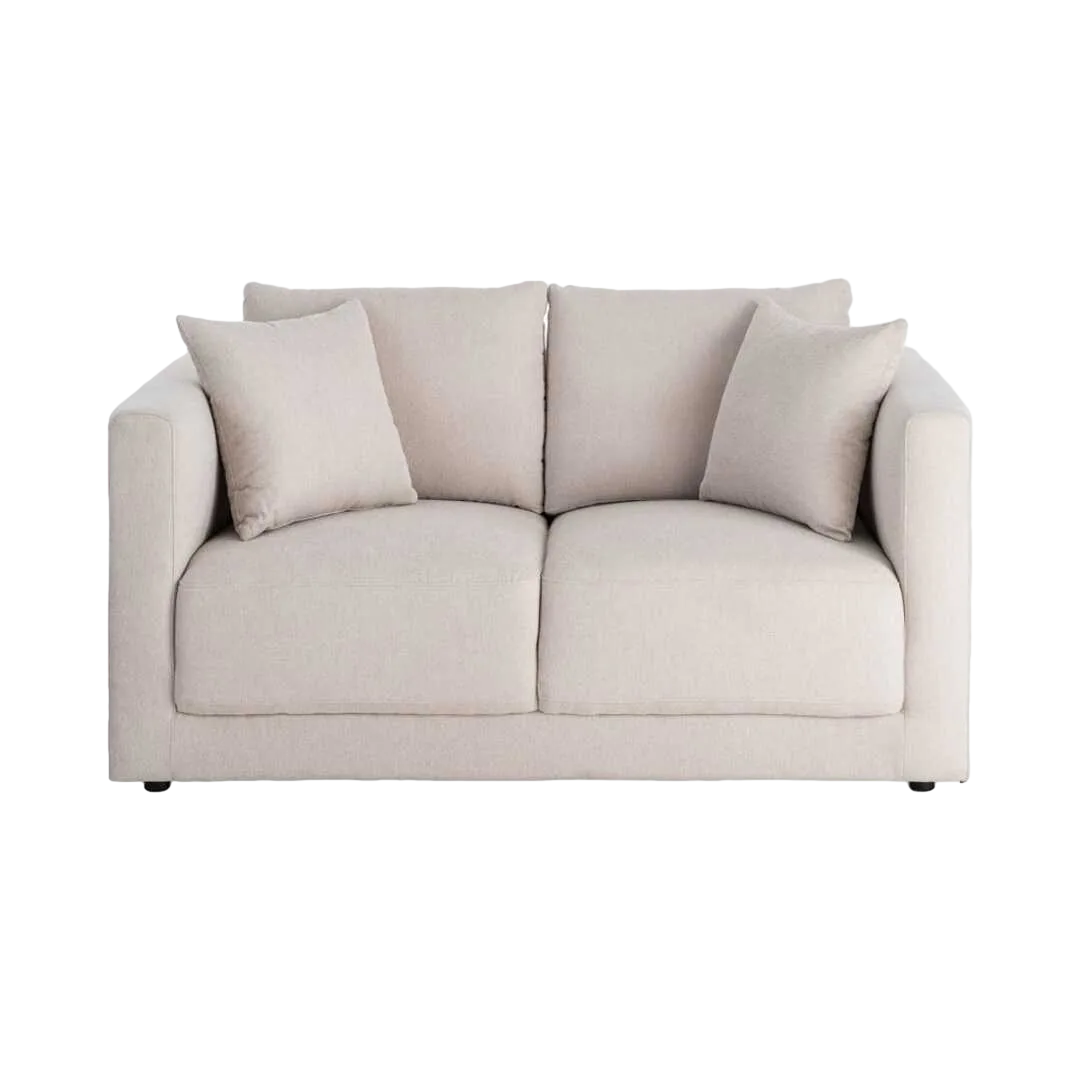 Sofá 2 plazas crema en tejido con estructura de madera y cojines desenfundables 165x96x86cm - Ixia - 616582IX - foto-transparente