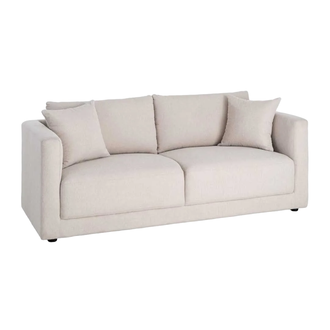 Sofá 3 plazas crema en tejido con estructura de madera cojines desenfundables patas de madera de caucho 210x96x86cm - Ixia - 616583IX - foto-transparente