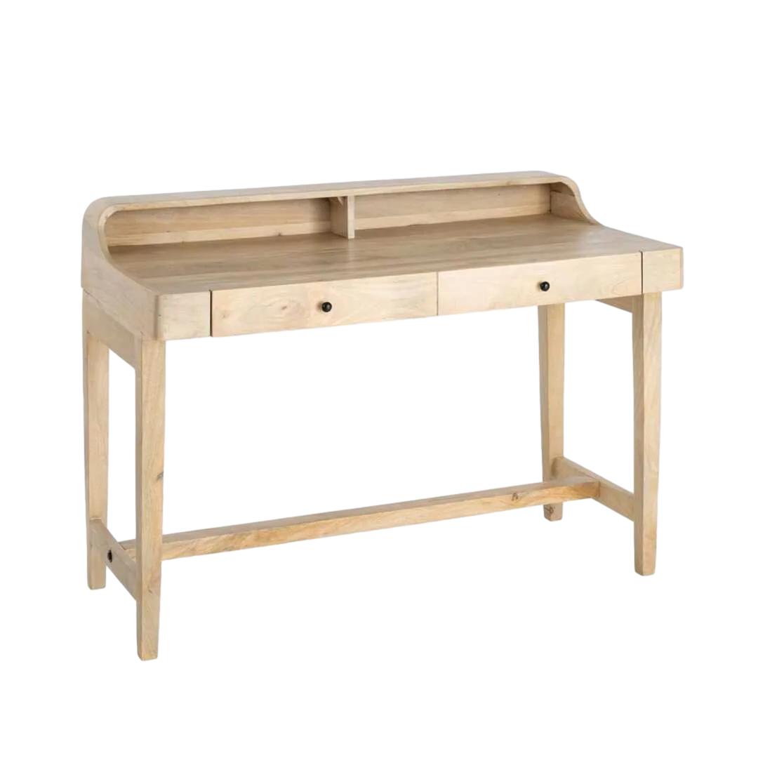 Escritorio en madera de mango tono teka con dos cajones y compartimentos abiertos 122x62x88cm - Ixia - 616588IX - foto-transparente