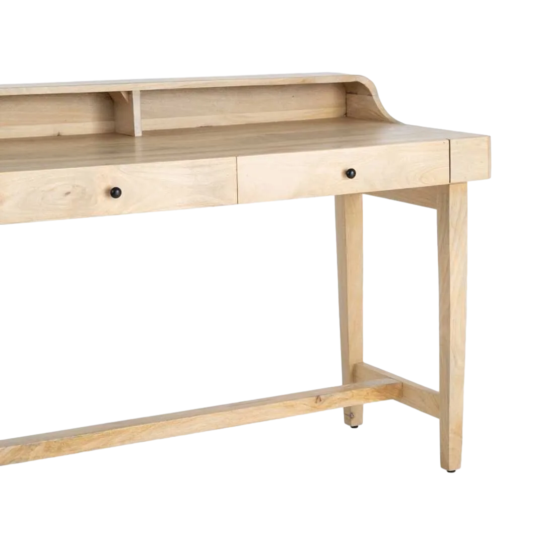 Escritorio de madera de mango color teka con dos cajones y dos compartimentos abiertos 122x62x88cm - Ixia - 616588IX - foto-transparente