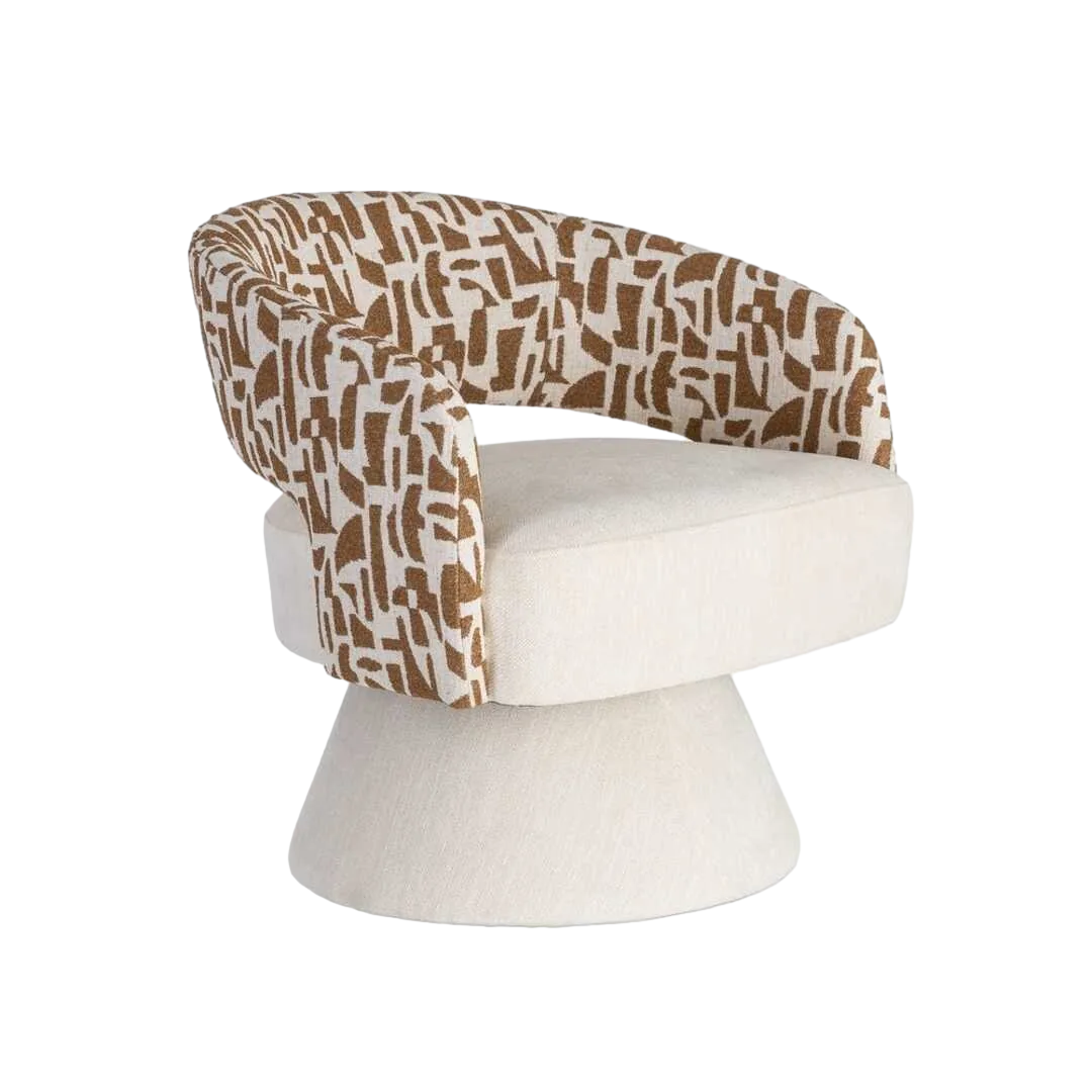 Sillón giratorio tapizado en poliéster crema ocre 71x68x72cm - Ixia - 616826IX - foto-transparente