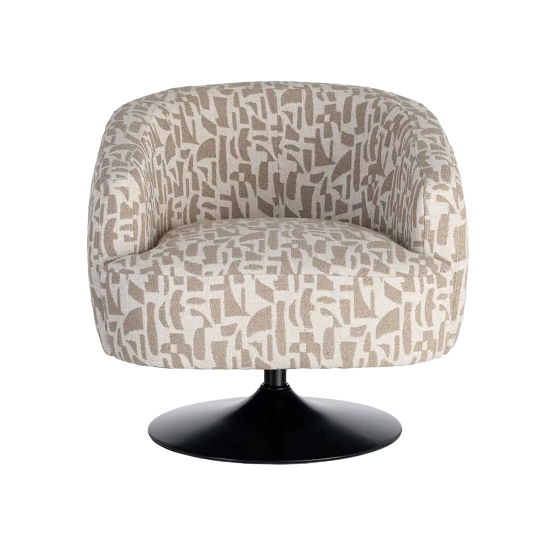 Sillón giratorio crema beige tapizado en tejido 100% poliéster con base metálica y estructura en madera conglomerada 73x80x73cm - Ixia - 616829IX - foto-transparente