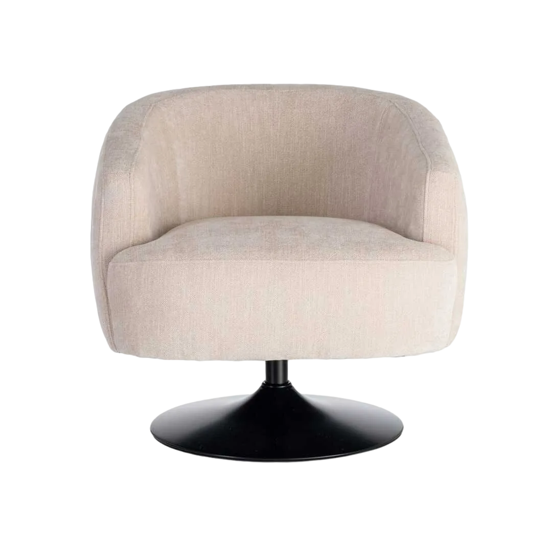 Sillón giratorio crema en tejido poliéster estructura madera conglomerada pata de hierro relleno foam 73x80x73cm - Ixia - 616831IX - foto-transparente