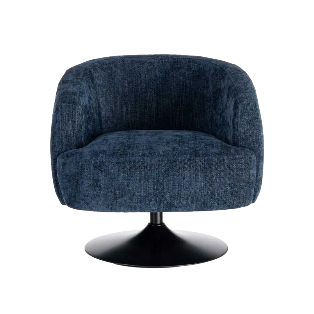 Sillón giratorio azul en tejido 100% poliéster con base metálica 73x80x73cm - Ixia - 616832IX - foto-transparente
