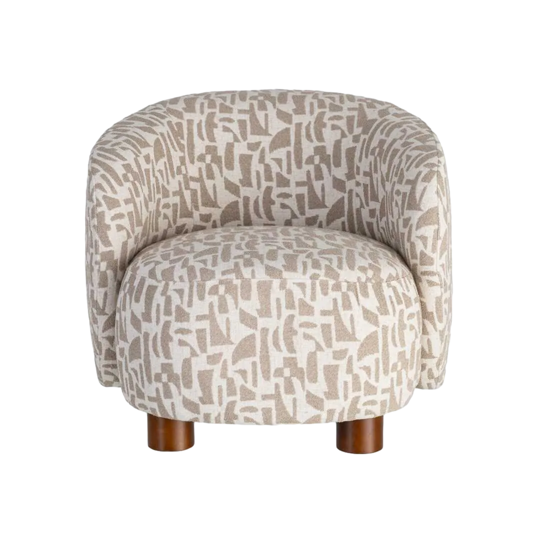 Sillón estampado crema beige tejido 100% poliéster estructura madera conglomerada patas madera de caucho relleno foam 73x82x70cm - Ixia - 616833IX - foto-transparente