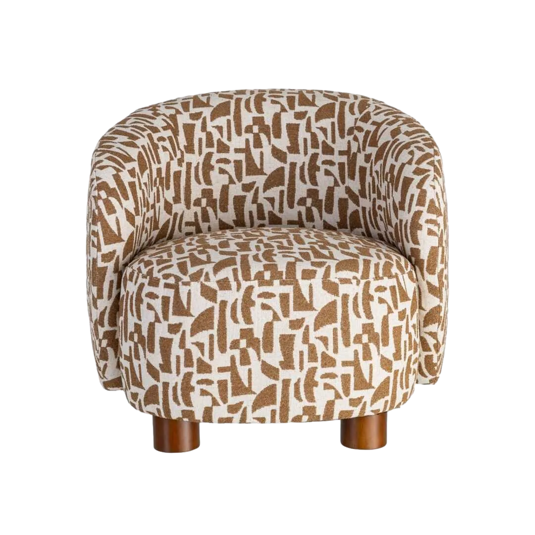 Sillón estampado crema ocre tapizado en tejido 100% poliéster con patas madera de caucho 73x82x70cm - Ixia - 616834IX - foto-transparente