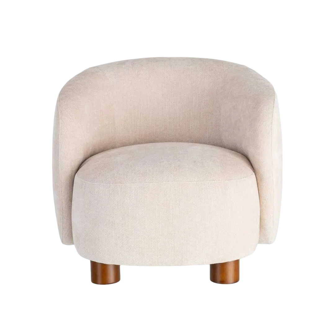 Sillón crema tapizado en tejido 100% poliéster con patas de madera de caucho 73x82x70cm - Ixia - 616835IX - foto-transparente