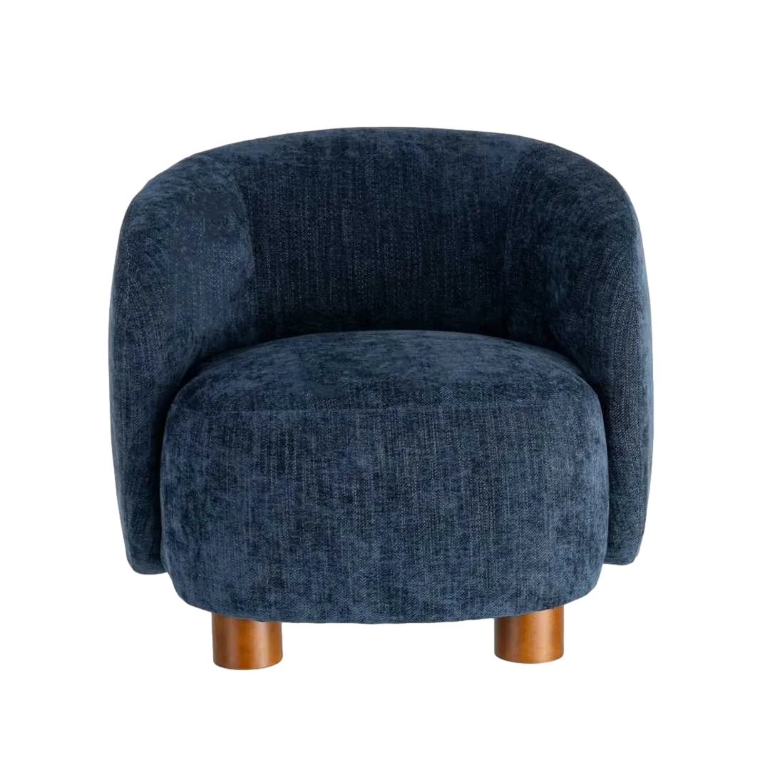 Sillón azul tapizado en tejido 100% poliéster estructura en madera conglomerada patas de madera de caucho relleno de foam 73x82x70cm - Ixia - 616836IX - foto-transparente