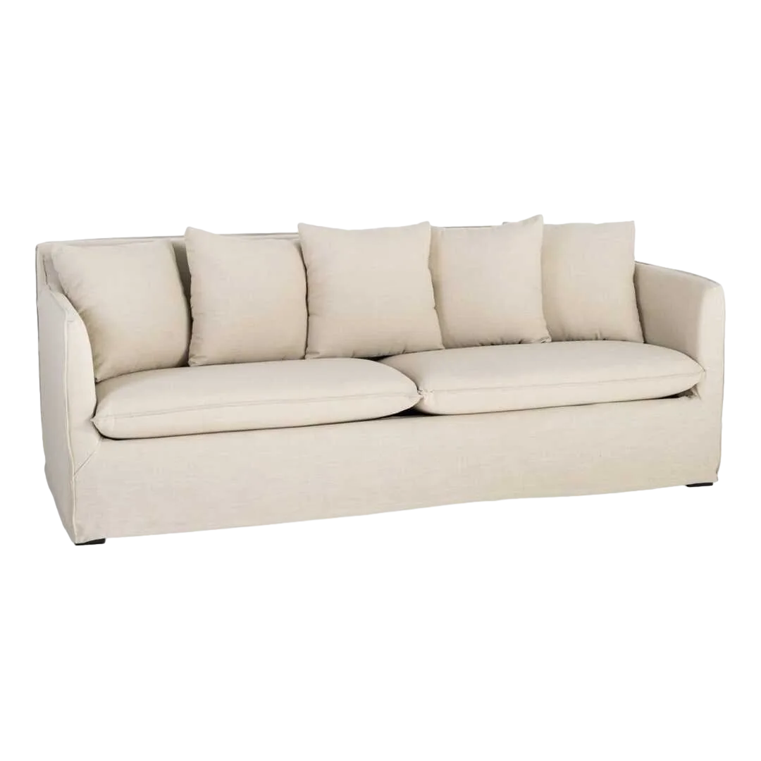 Sofá desenfundable tapizado en tejido con poliéster reciclado y lino color taupe 215x92x78cm - Ixia - 616859IX - foto-transparente
