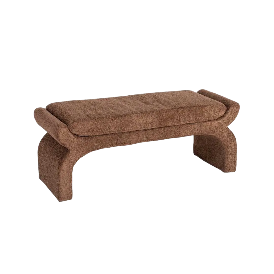 Banqueta tapizada en tejido 100% poliéster marrón 115x43x45cm - Ixia - 616935IX - foto-transparente