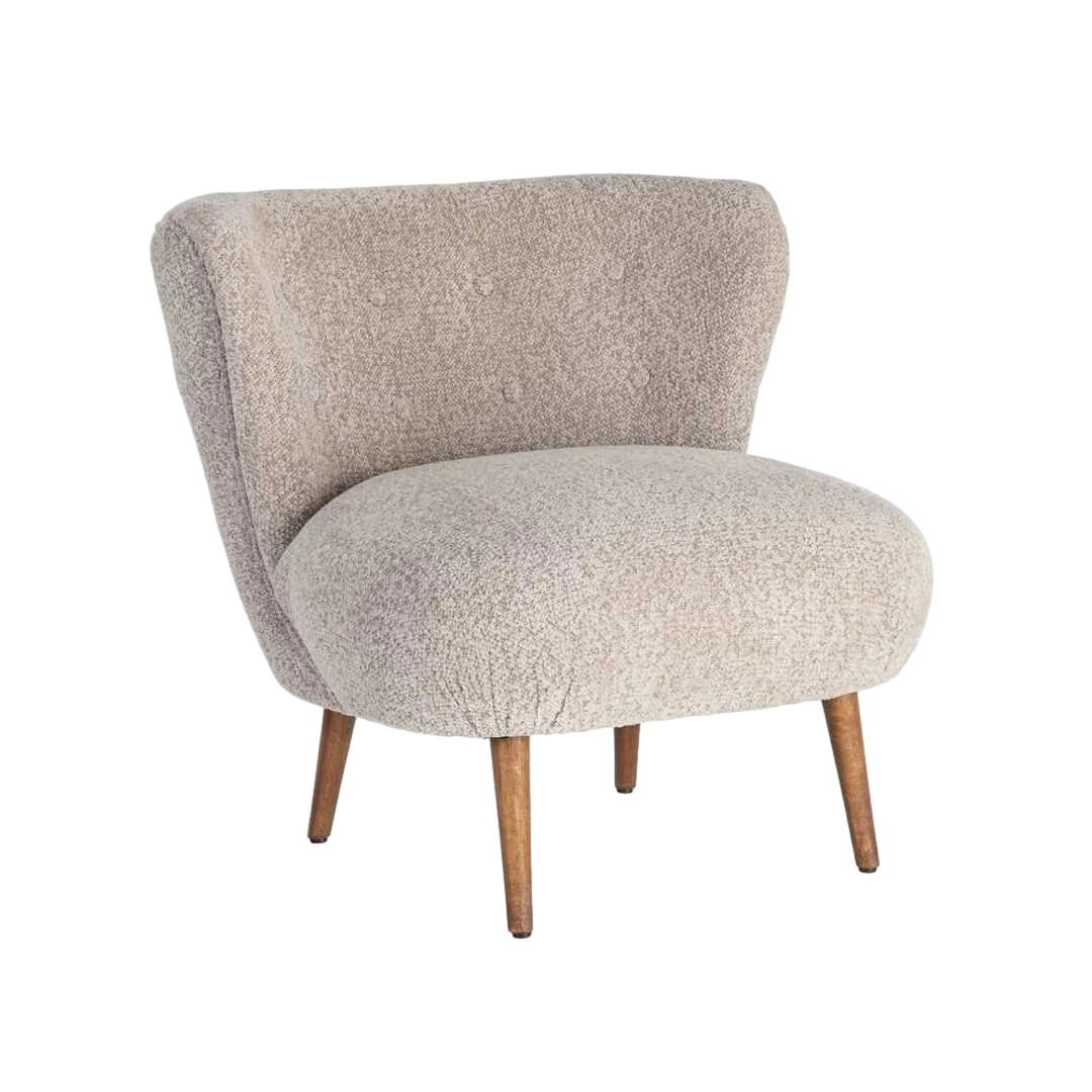 Sillón tapizado beige en tejido 100% poliéster con patas de madera 78x77x72cm - Ixia - 616936IX - foto-transparente