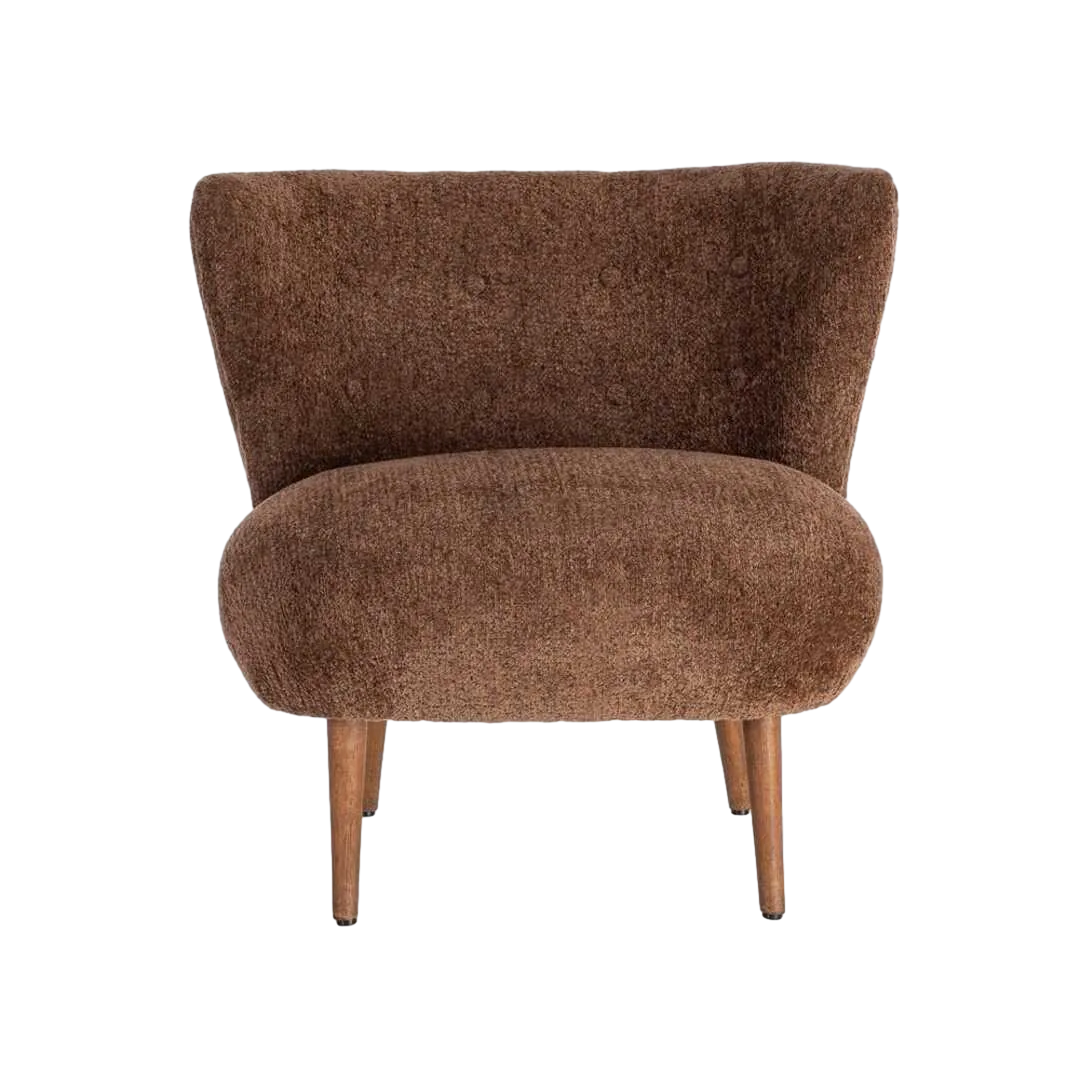 Sillón tapizado marrón en tejido 100% poliéster patas de madera 78x77x72cm - Ixia - 616937IX - foto-transparente