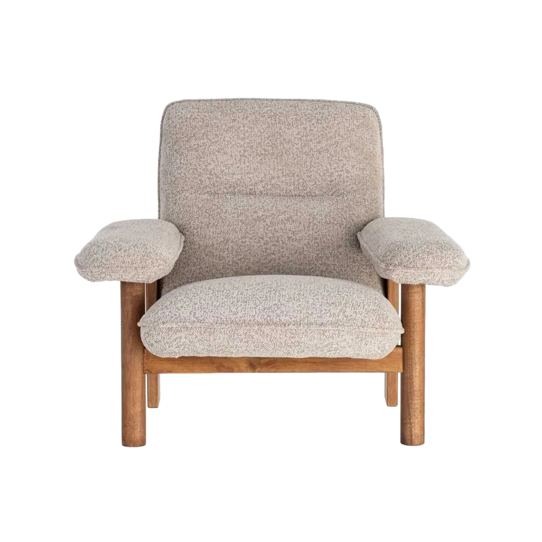 Sillón tapizado beige en tejido 100% poliéster patas de madera de caucho 97x86x80cm - Ixia - 616938IX - foto-transparente