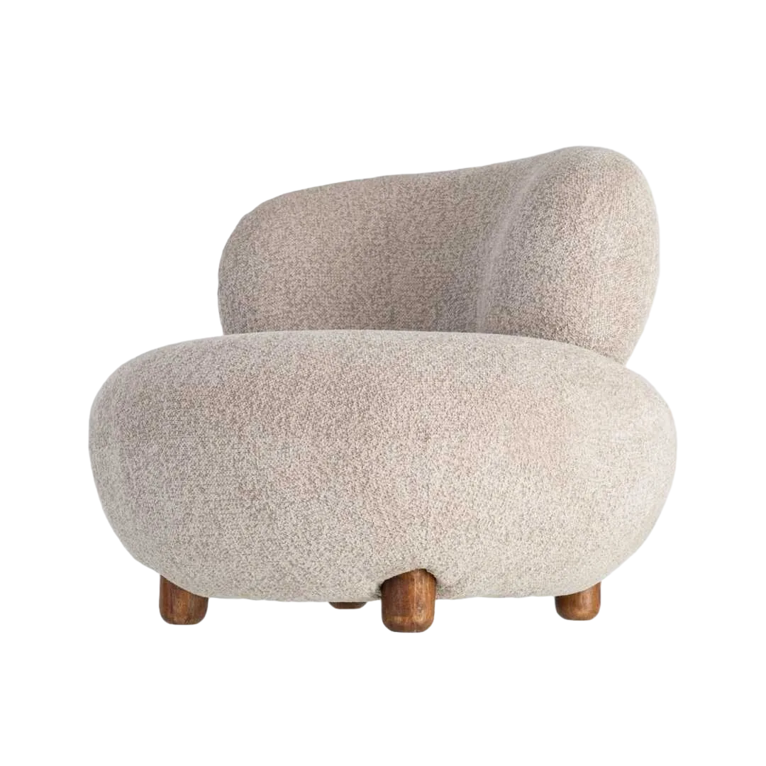 Sillón tapizado beige en tejido 100% poliéster con estructura de metal y madera contrachapada relleno de espuma 93x93x79cm - Ixia - 616940IX - foto-transparente