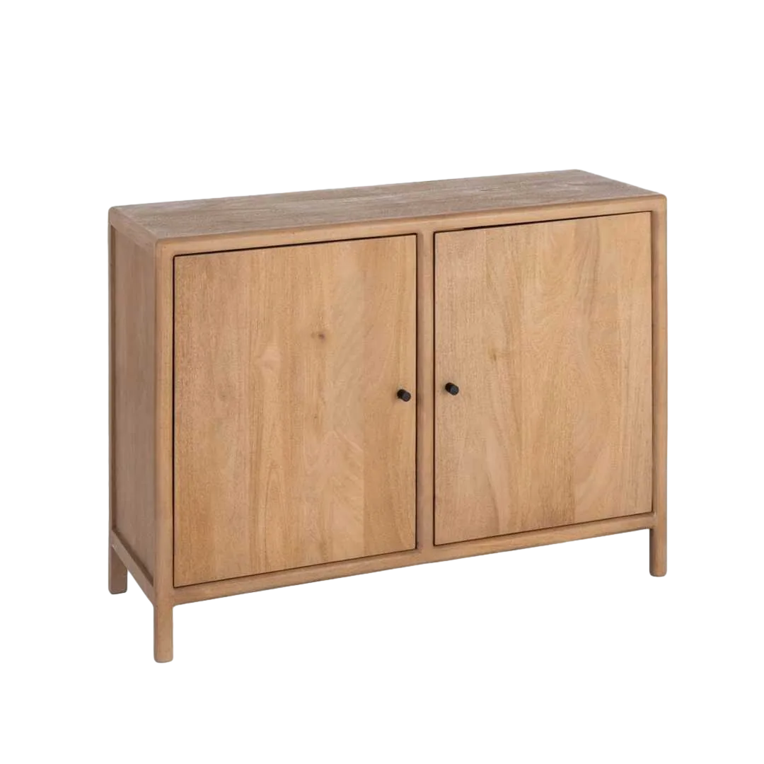 Aparador en madera de mango natural con puertas y patas de 10cm Macarella 110x40x80cm - Ixia - 617016IX - foto-transparente
