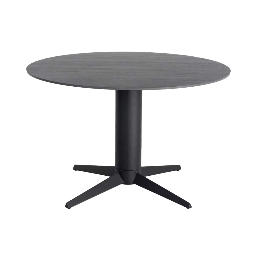 Mesa de comedor con tablero de cerámica imitación travertino negro y pata de metal 120x120x75cm - Ixia - 617034IX - foto-transparente