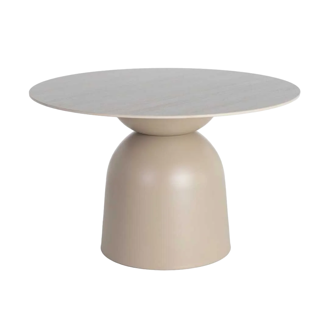 Mesa de comedor beige con tablero de piedra sinterizada efecto travertino y base metálica 120x120x75cm - Ixia - 617061IX - foto-transparente