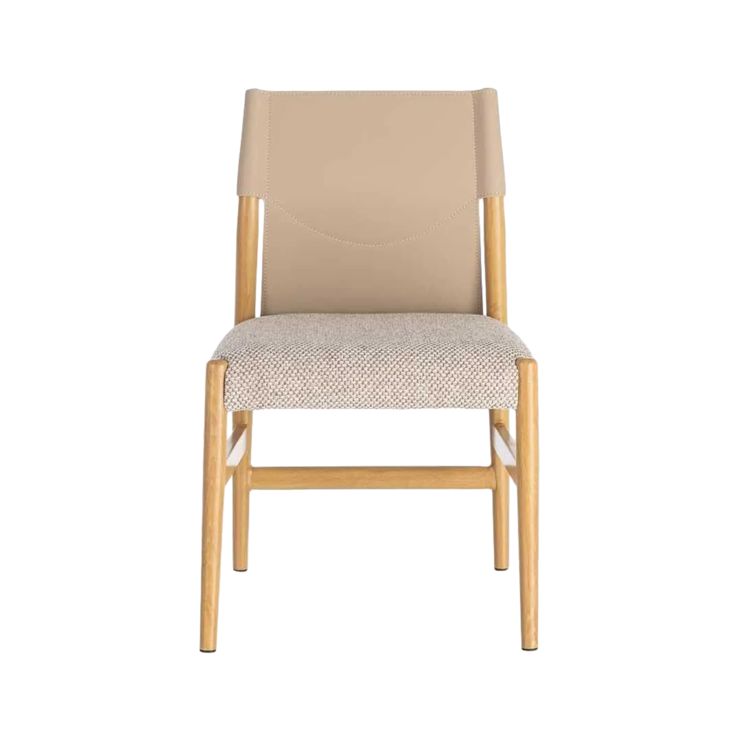 Silla metal con respaldo de símil piel y tapizado en tejido de algodón natural beige 50x50x81.50cm - Ixia - 617076IX - foto-transparente